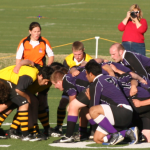 Luke Stanley, Mark Harvey and Joe Mack size up the Fort Collins scrum.